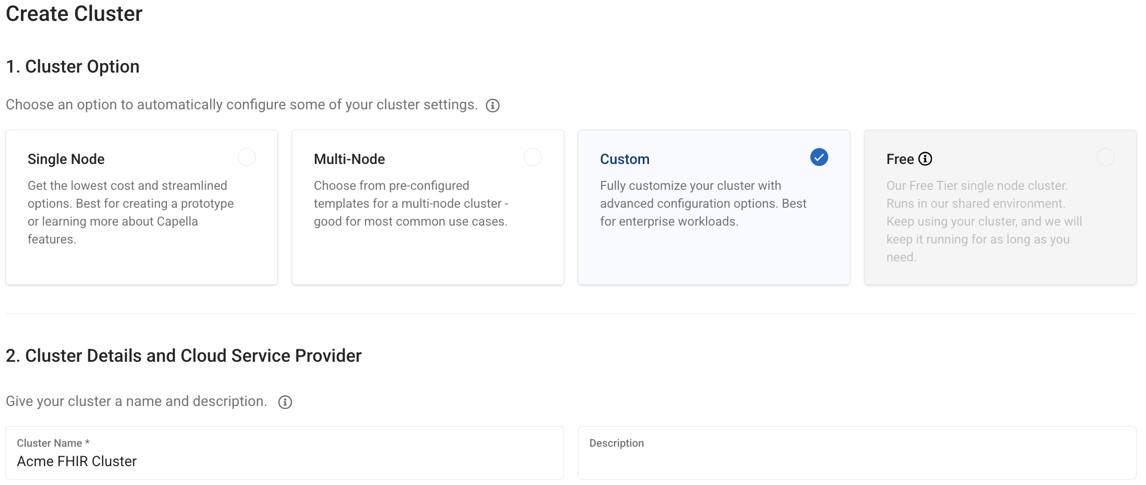 Create Custom Capella Cluster