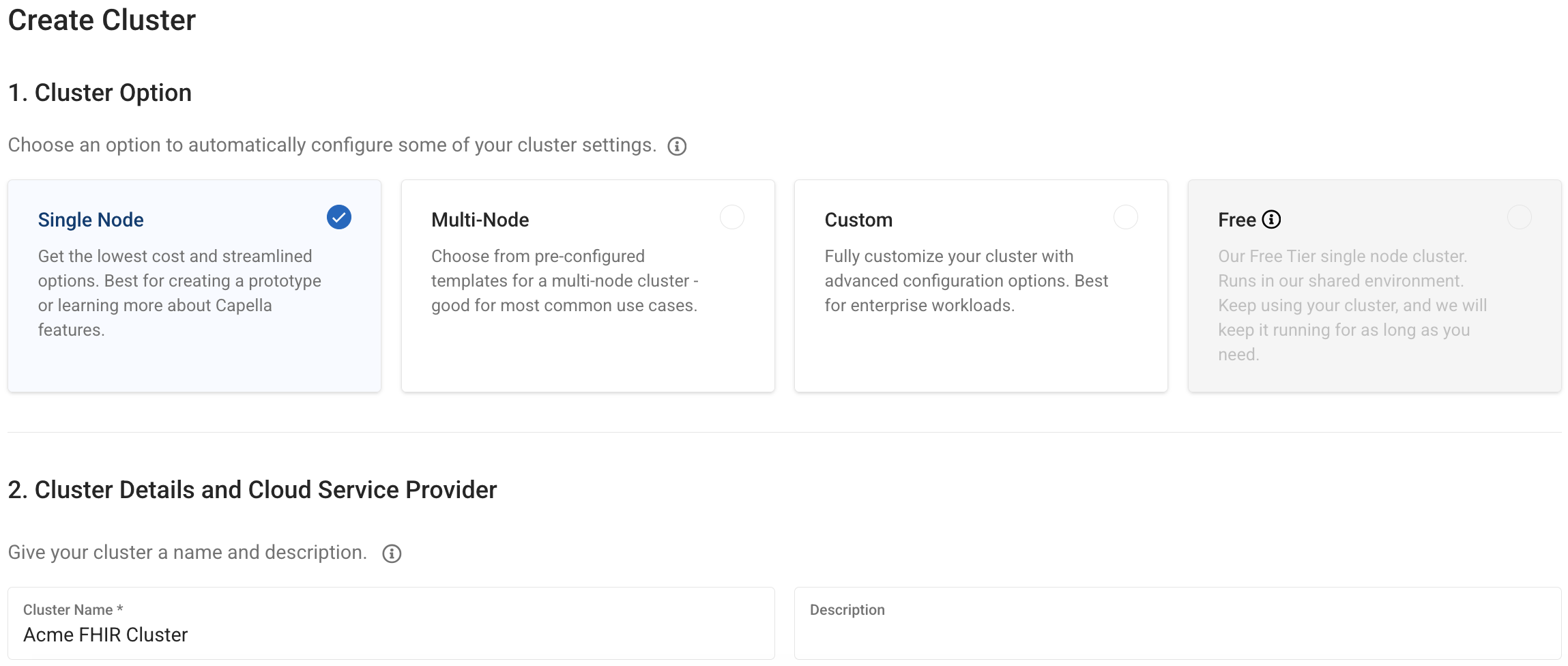 Create Single Node Capella Cluster