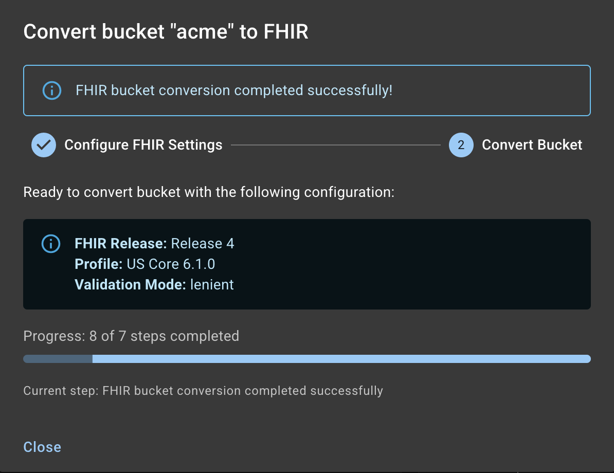 Conversion progress and completion