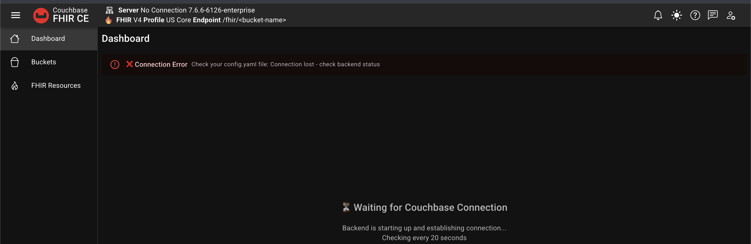 Dashboard error screen