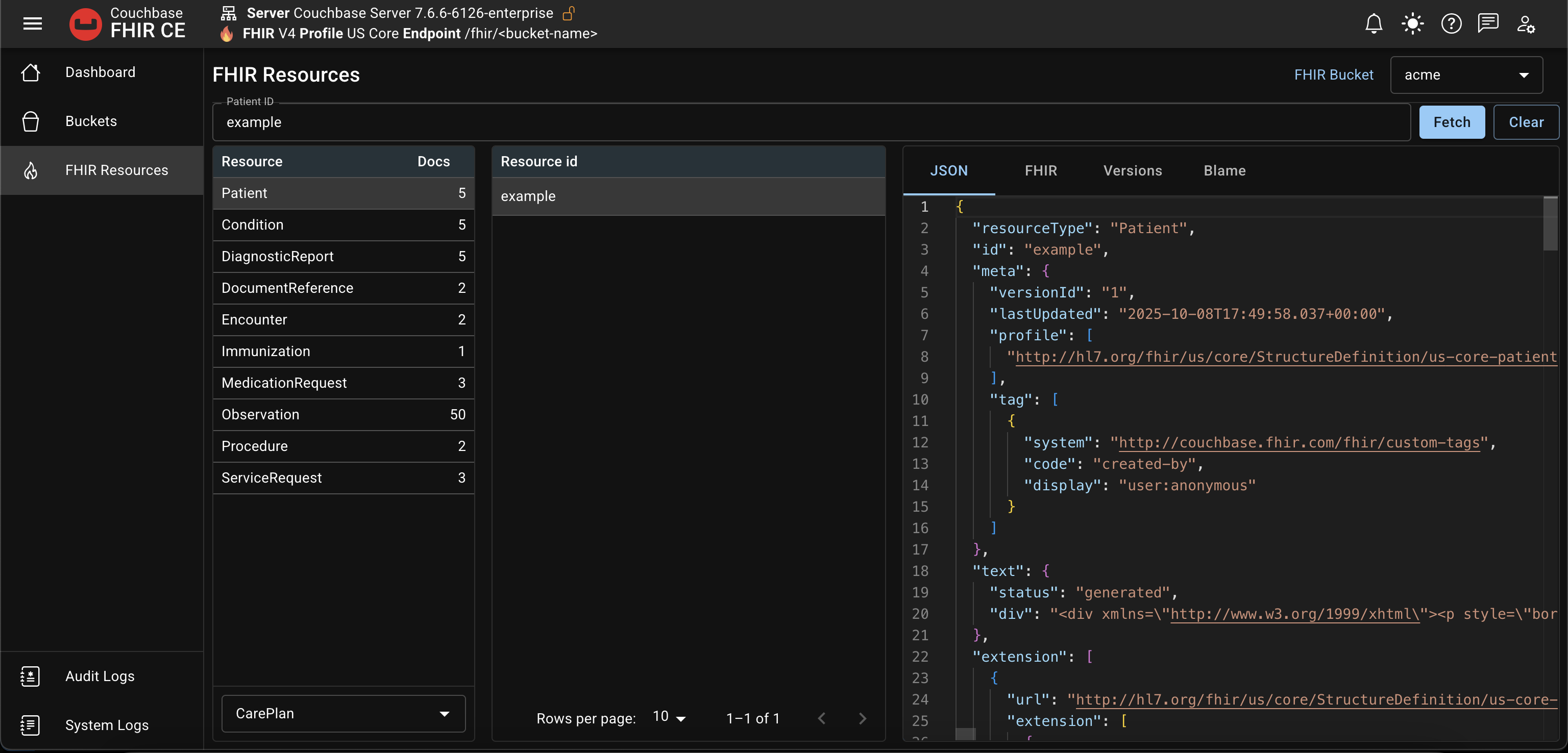 Patient filter applied; focusing on Patient resource