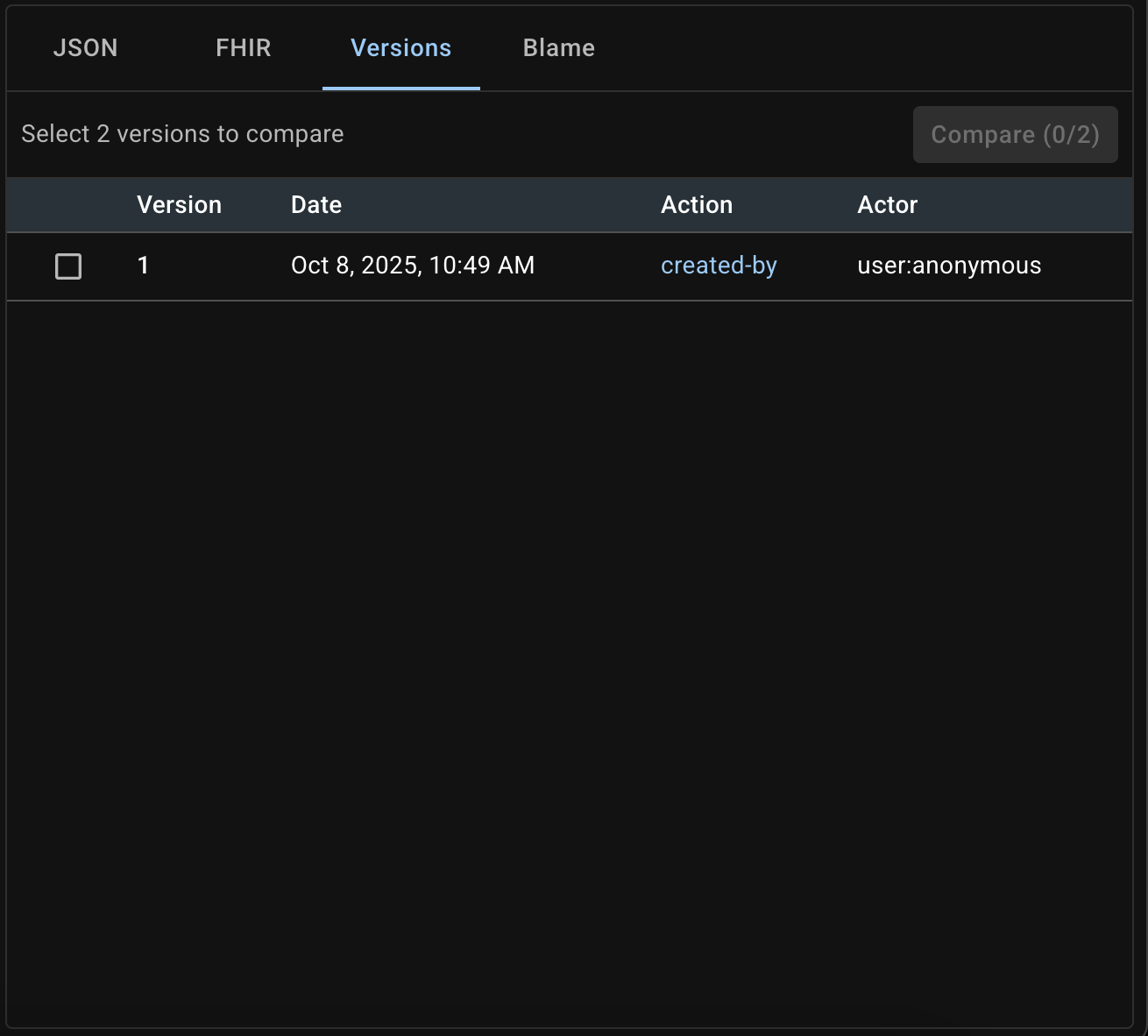 Versions list for a resource